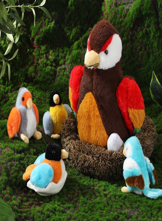 RoundFunny 7 Pcs Birds Stuffed Animals with Babies Egg and Nest 9.8 Inch Mommy Bird Forest Plush Toys Set Gifts for Kids Girls Boys Woodland Baby Shower Party Favors Birthday Classroom Prizes - Image 5